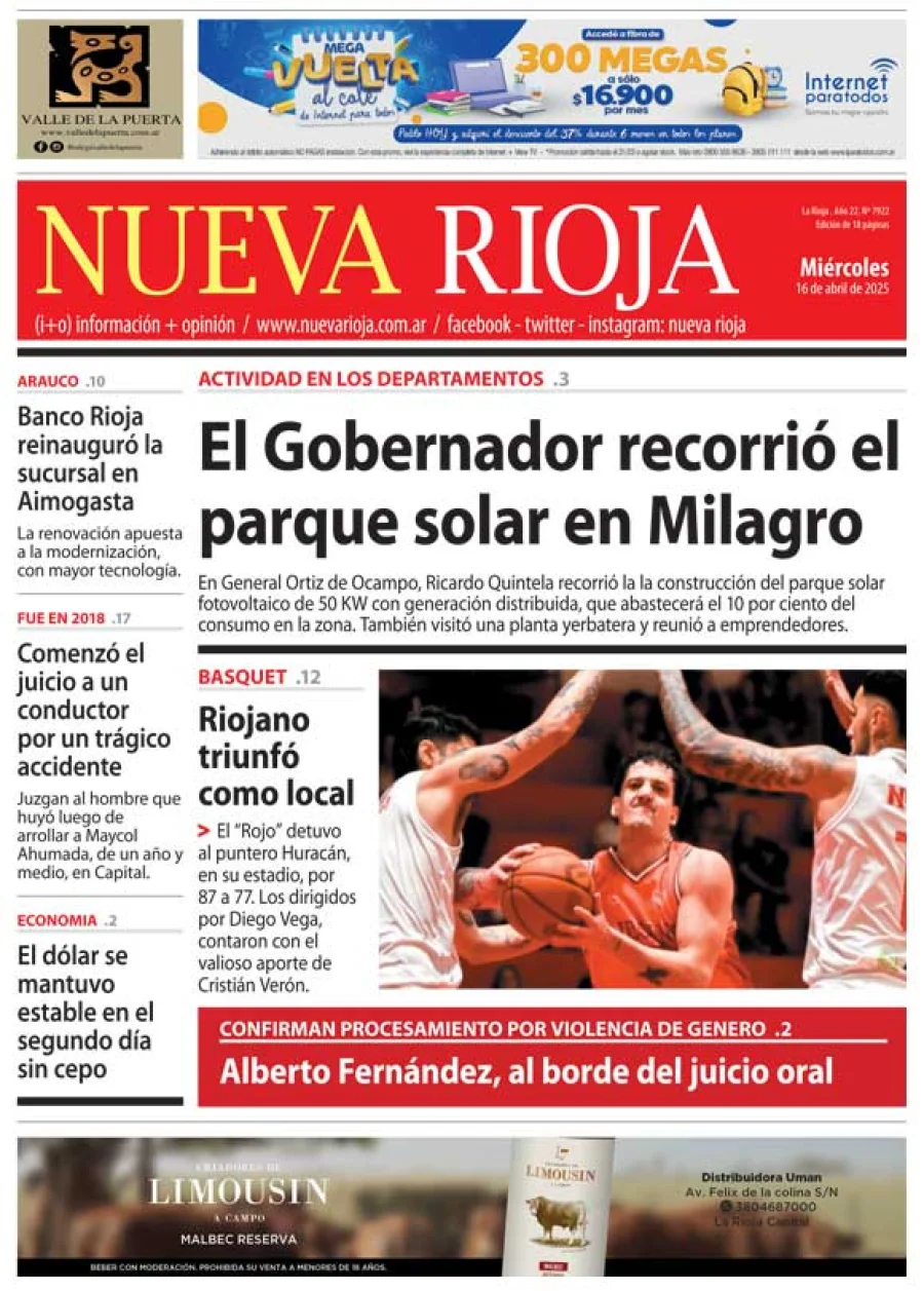 Tapa de edición impresa de fecha 16.04.2025