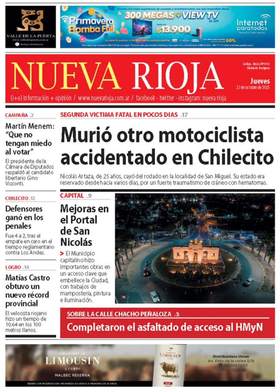 Tapa de edición impresa de fecha 23.10.2025