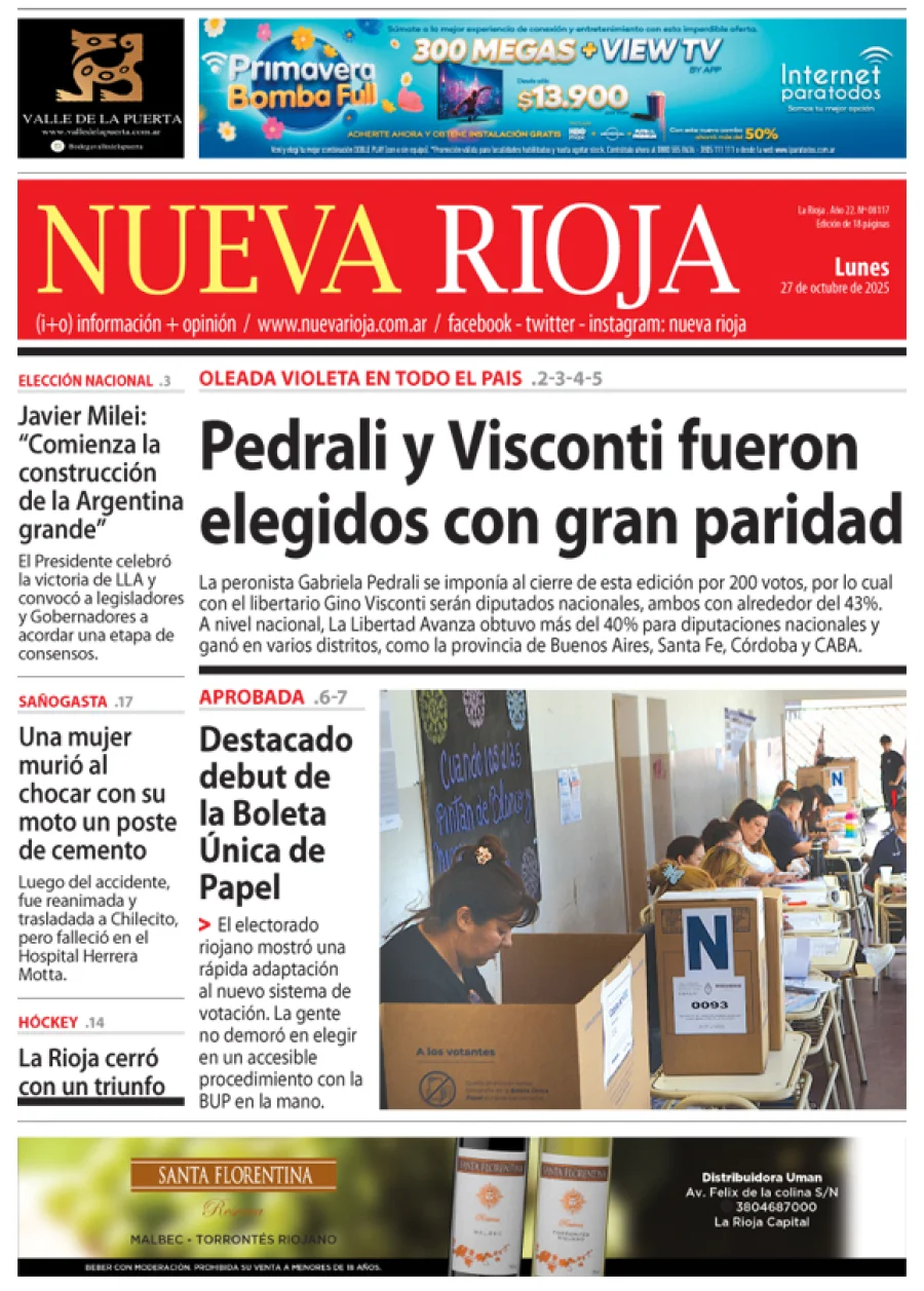 Tapa de edición impresa de fecha 27.10.2025