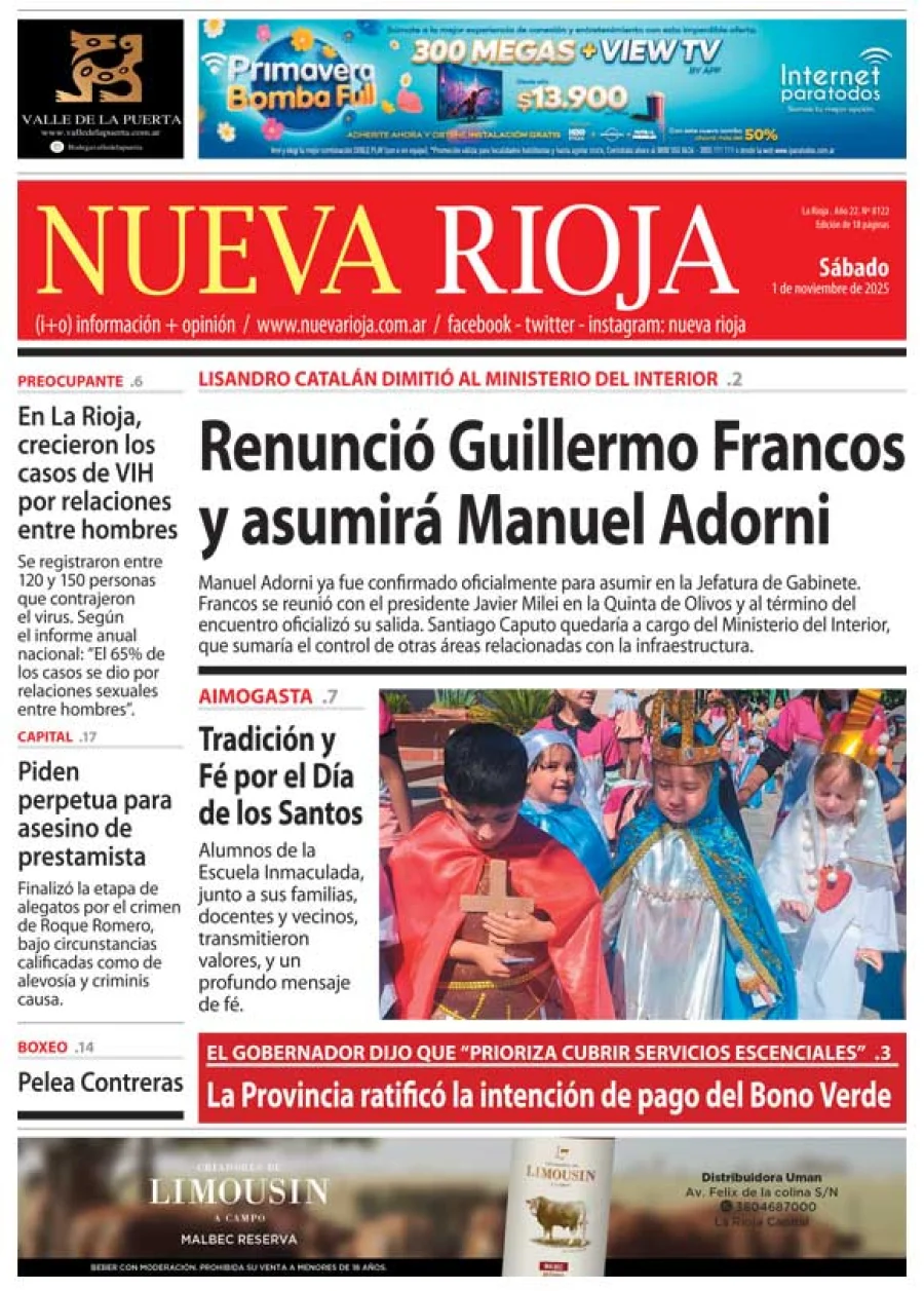Tapa de edición impresa de fecha 01.11.2025