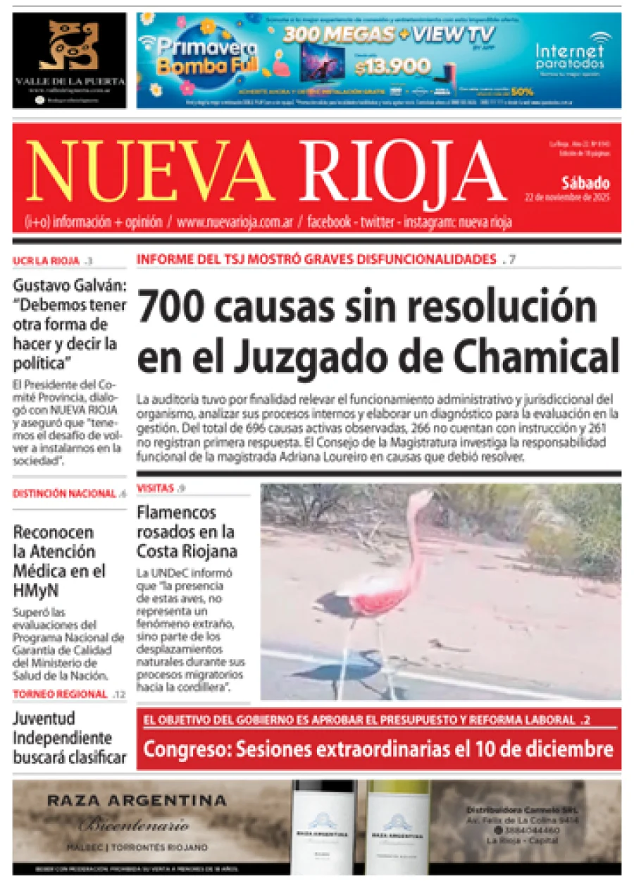 Tapa de edición impresa de fecha 22.11.2025