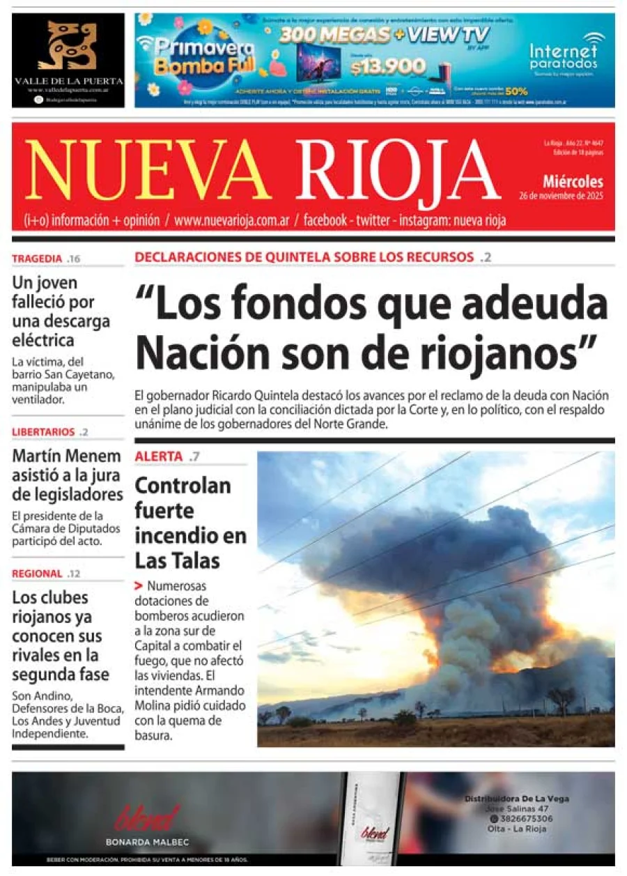 Tapa de edición impresa de fecha 26.11.2025