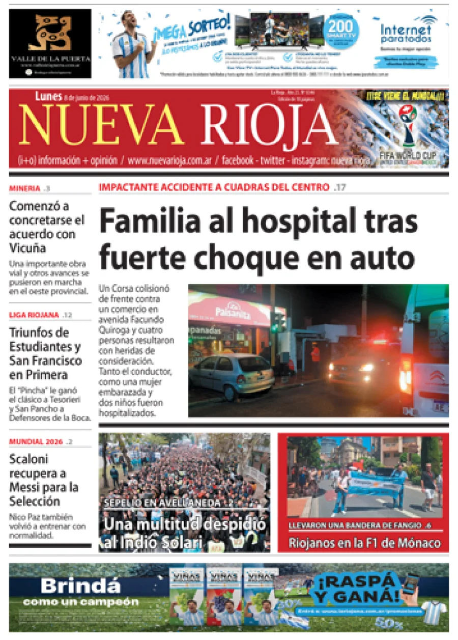 Tapa de edición impresa de fecha 08.06.2026