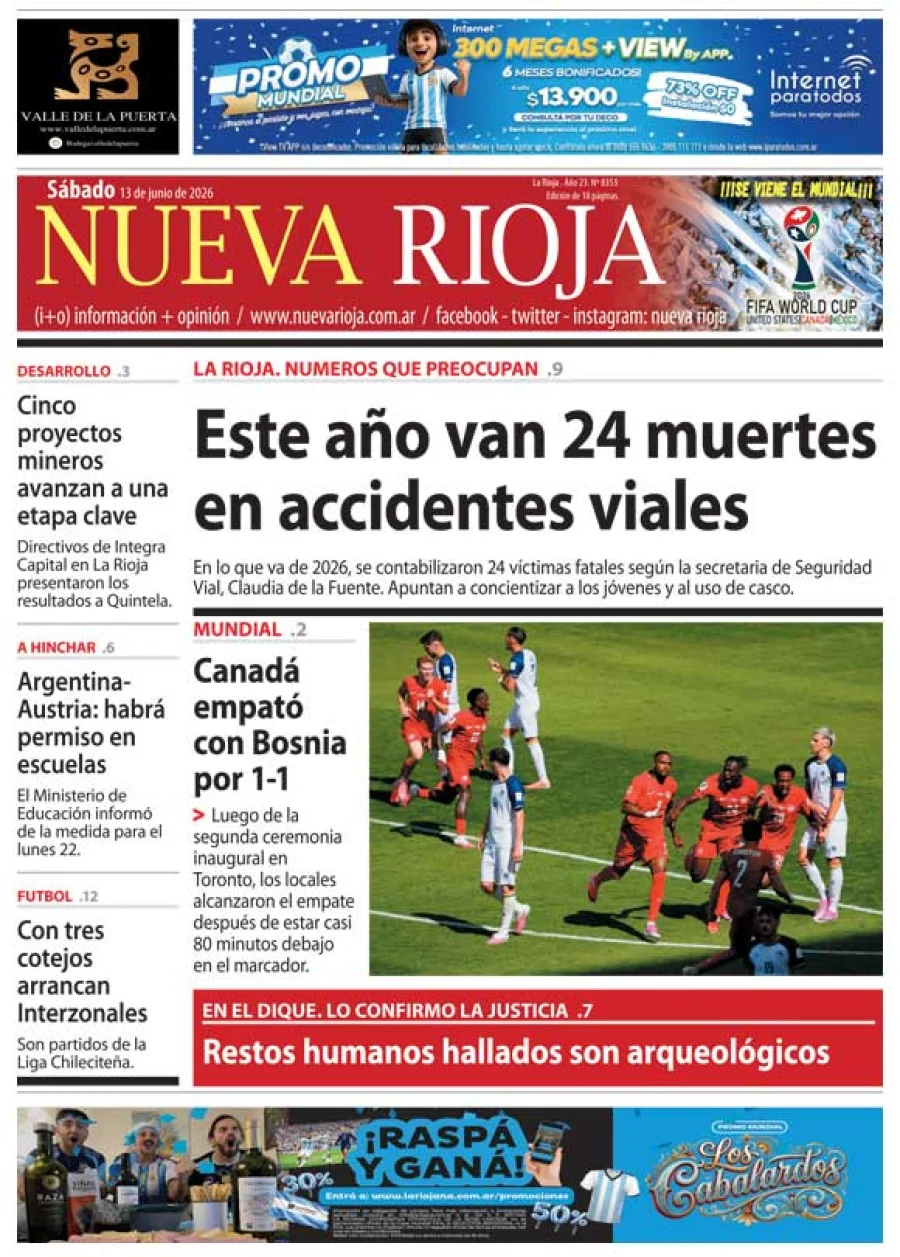 Tapa de edición impresa de fecha 13.06.2026