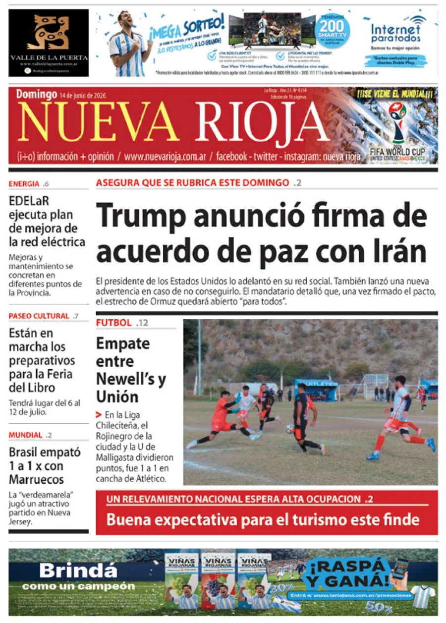 Tapa de edición impresa de fecha 14.06.2026