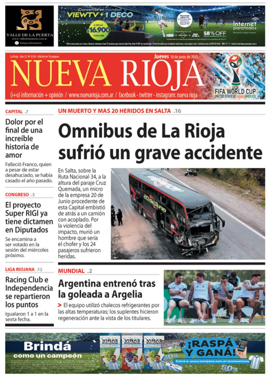 Tapa de edición impresa de fecha 18.06.2026
