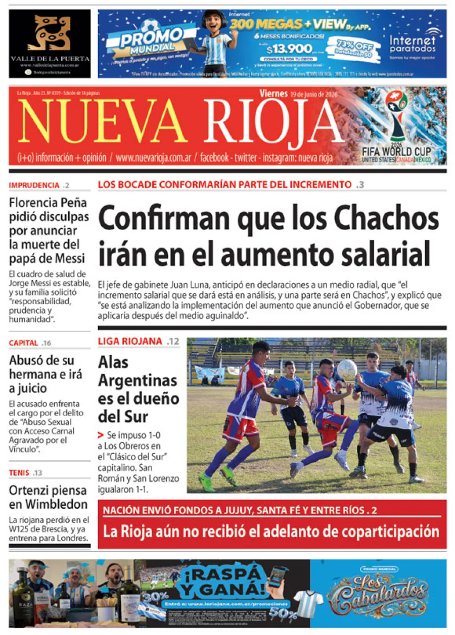 Tapa de edición impresa de fecha 19.06.2026