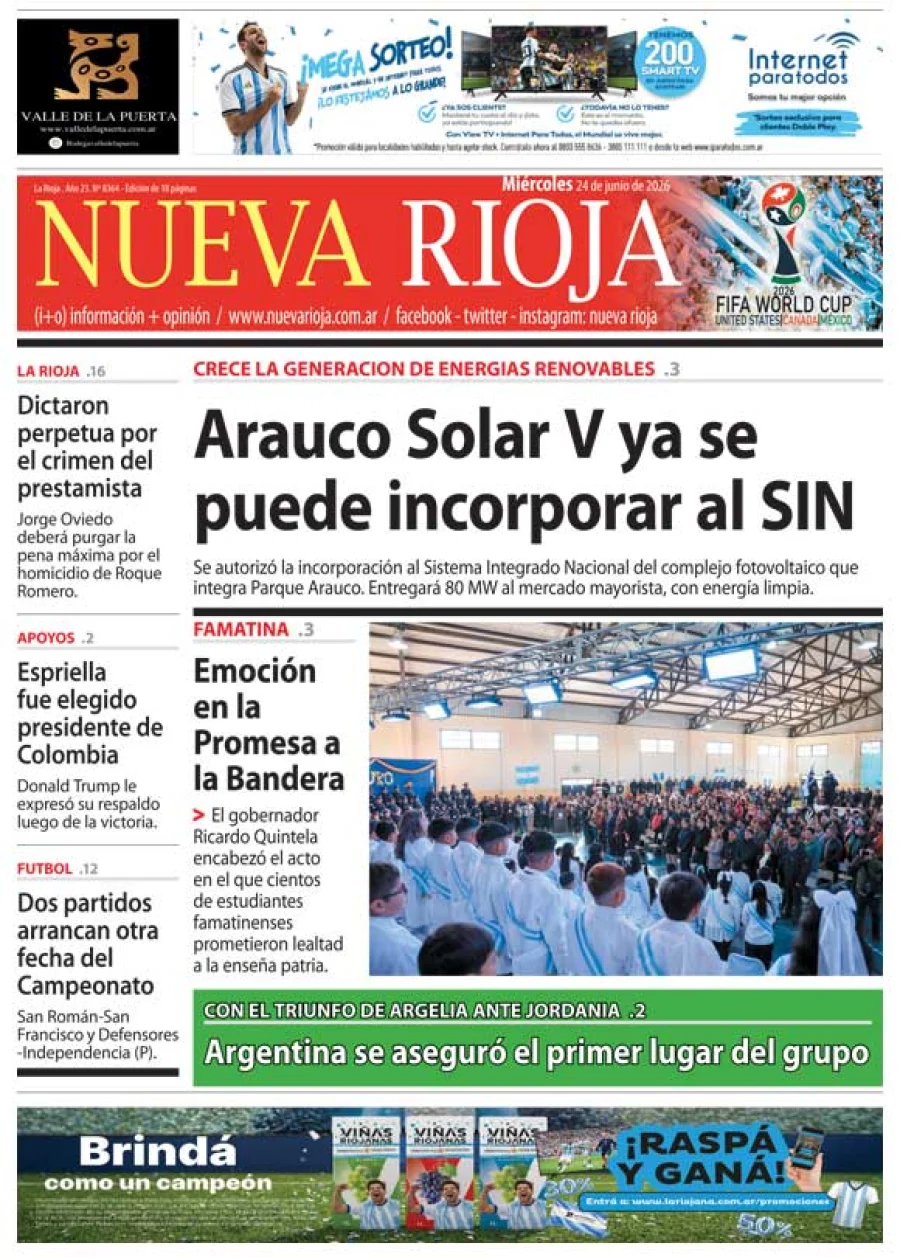 Tapa de edición impresa de fecha 24.06.2026