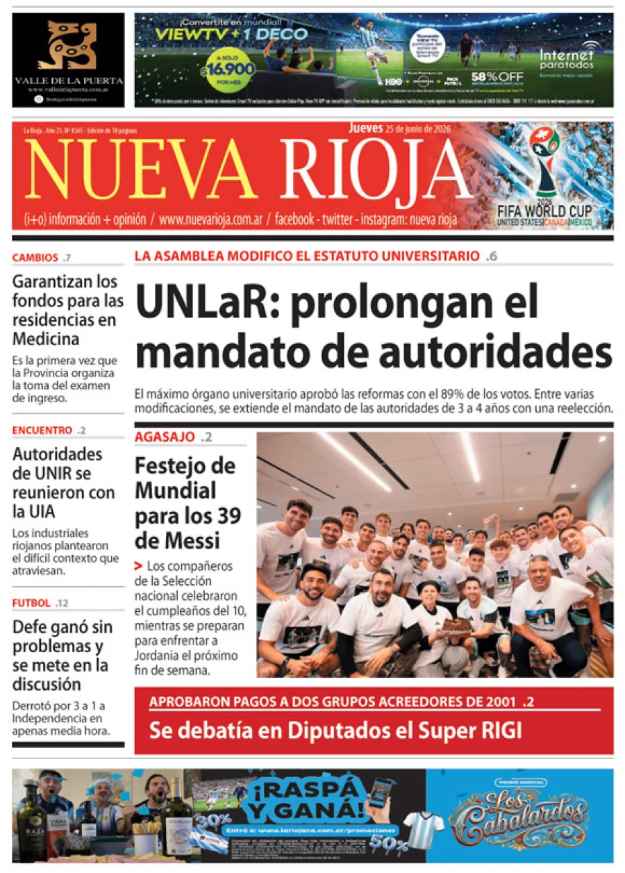 Tapa de edición impresa de fecha 25.06.2026