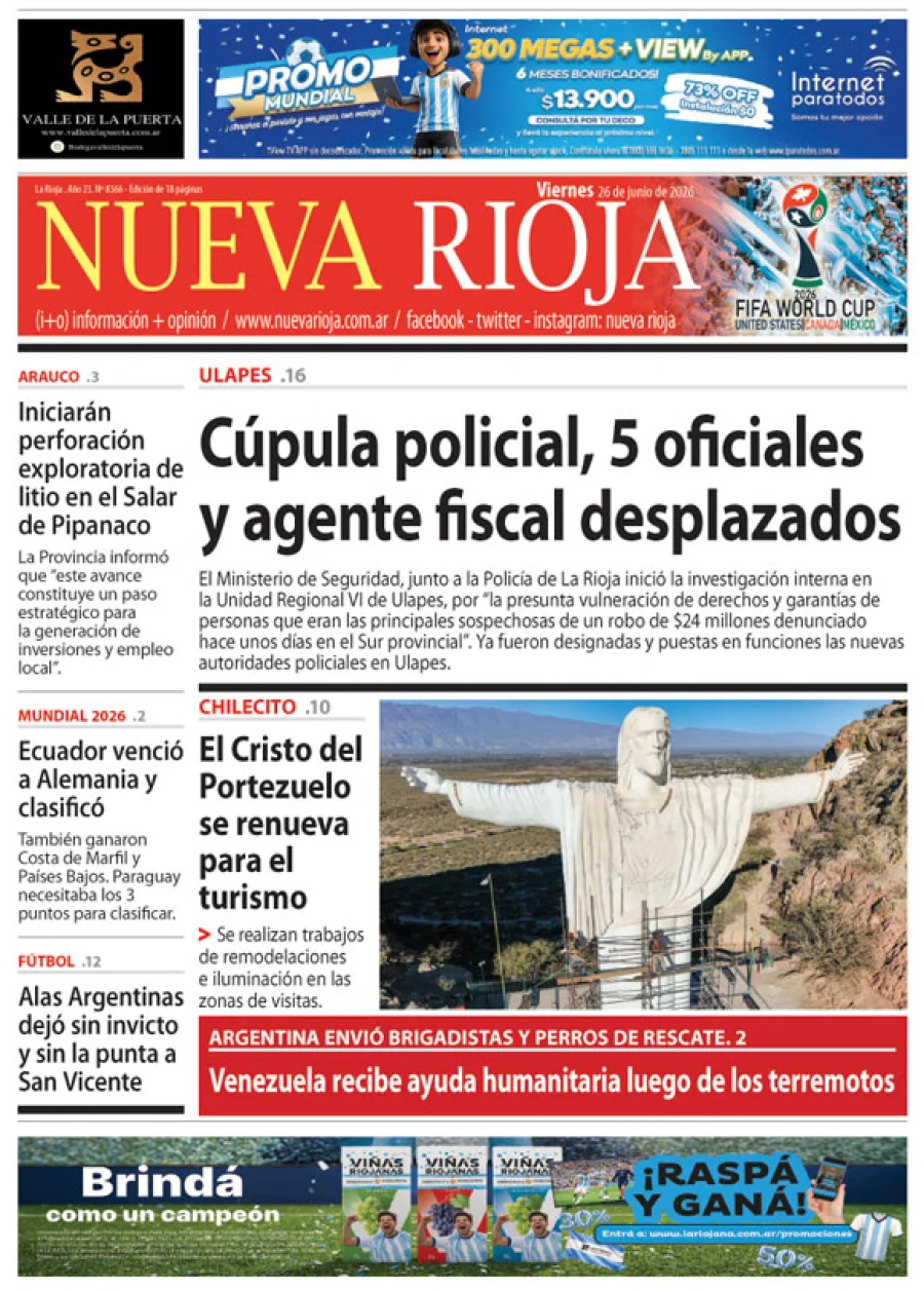 Tapa de edición impresa de fecha 26.06.2026