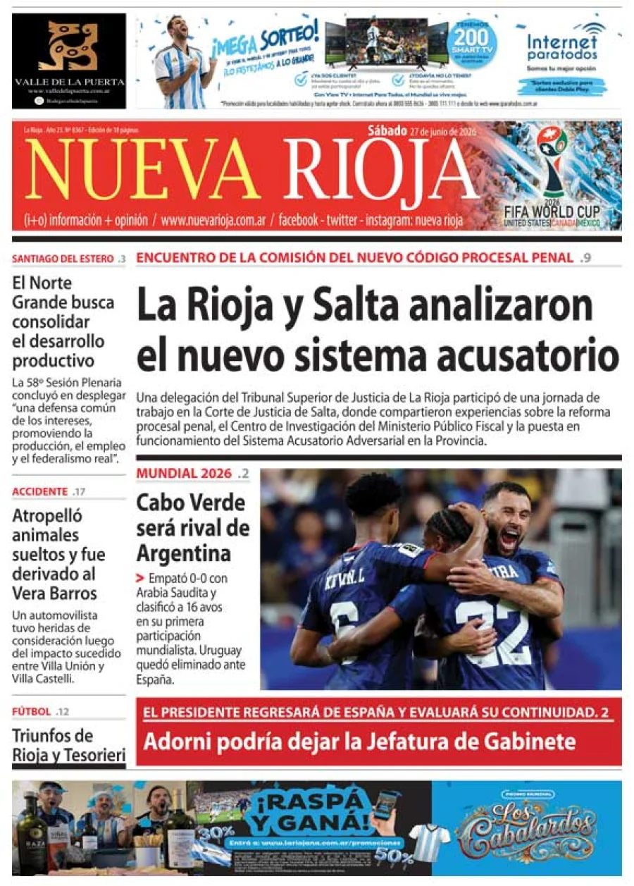 Tapa de edición impresa de fecha 27.06.2026
