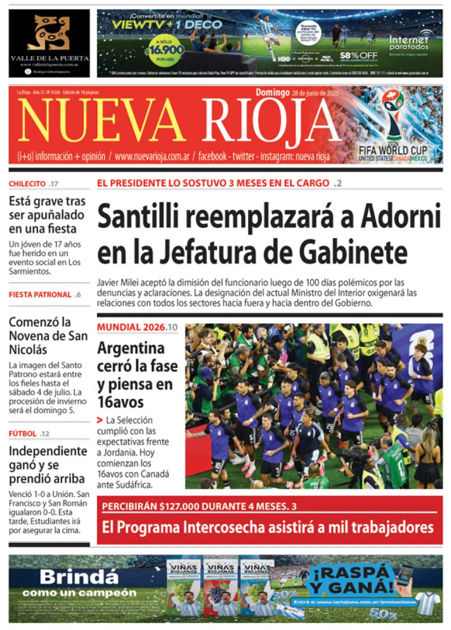 Tapa de edición impresa de fecha 28.06.2026