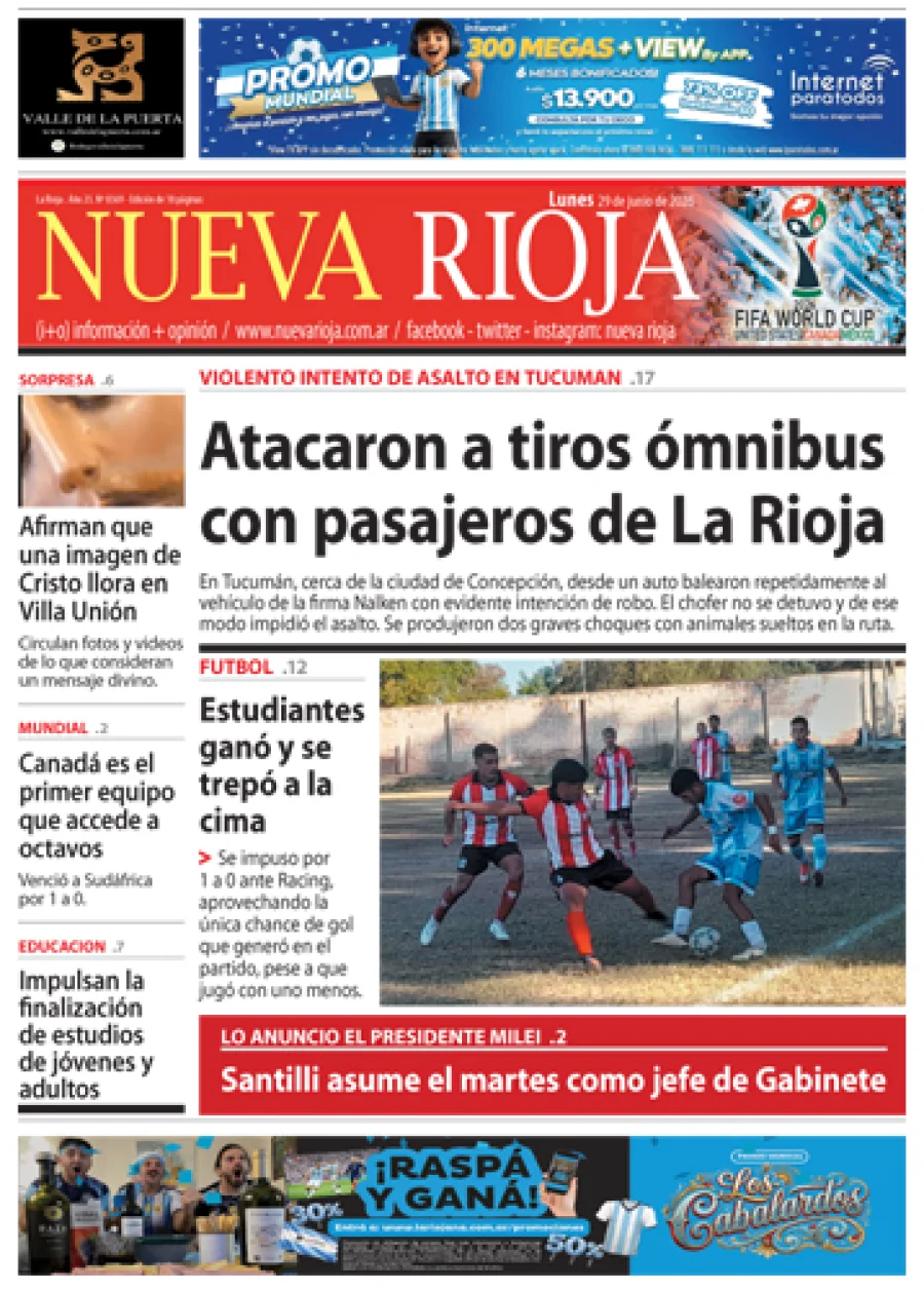 Tapa de edición impresa de fecha 29.06.2026