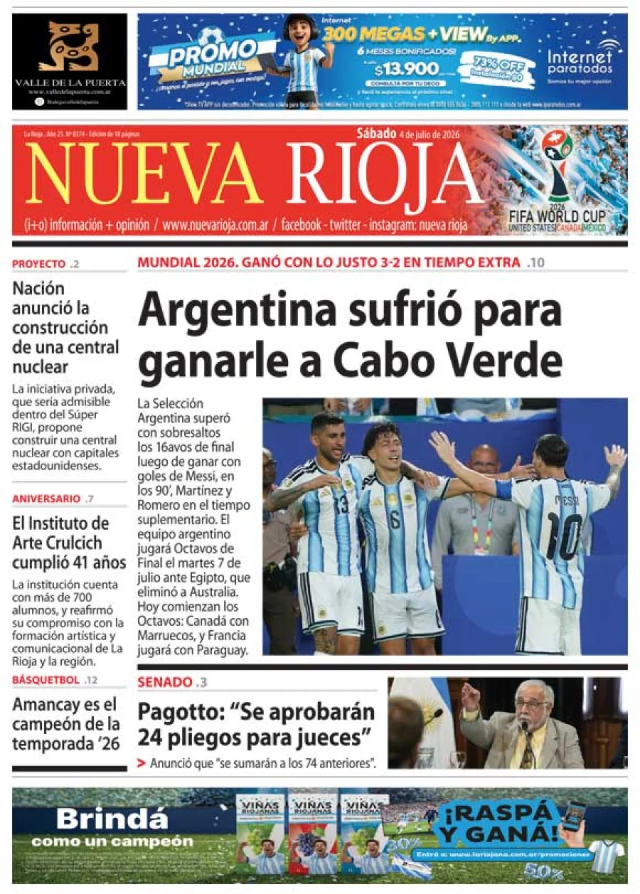 Tapa de edición impresa de fecha 04.07.2026
