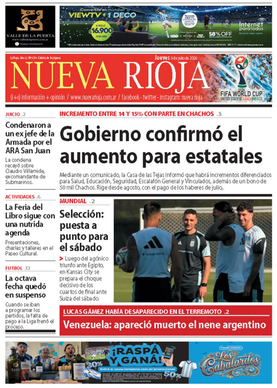 Tapa de edición impresa de fecha 09.07.2026