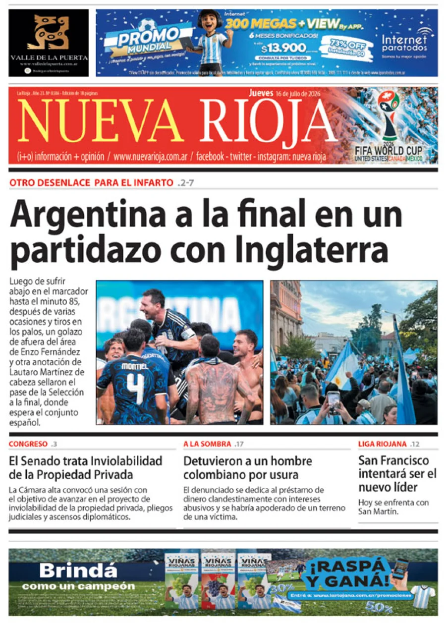 Tapa de edición impresa de fecha 16.07.2026