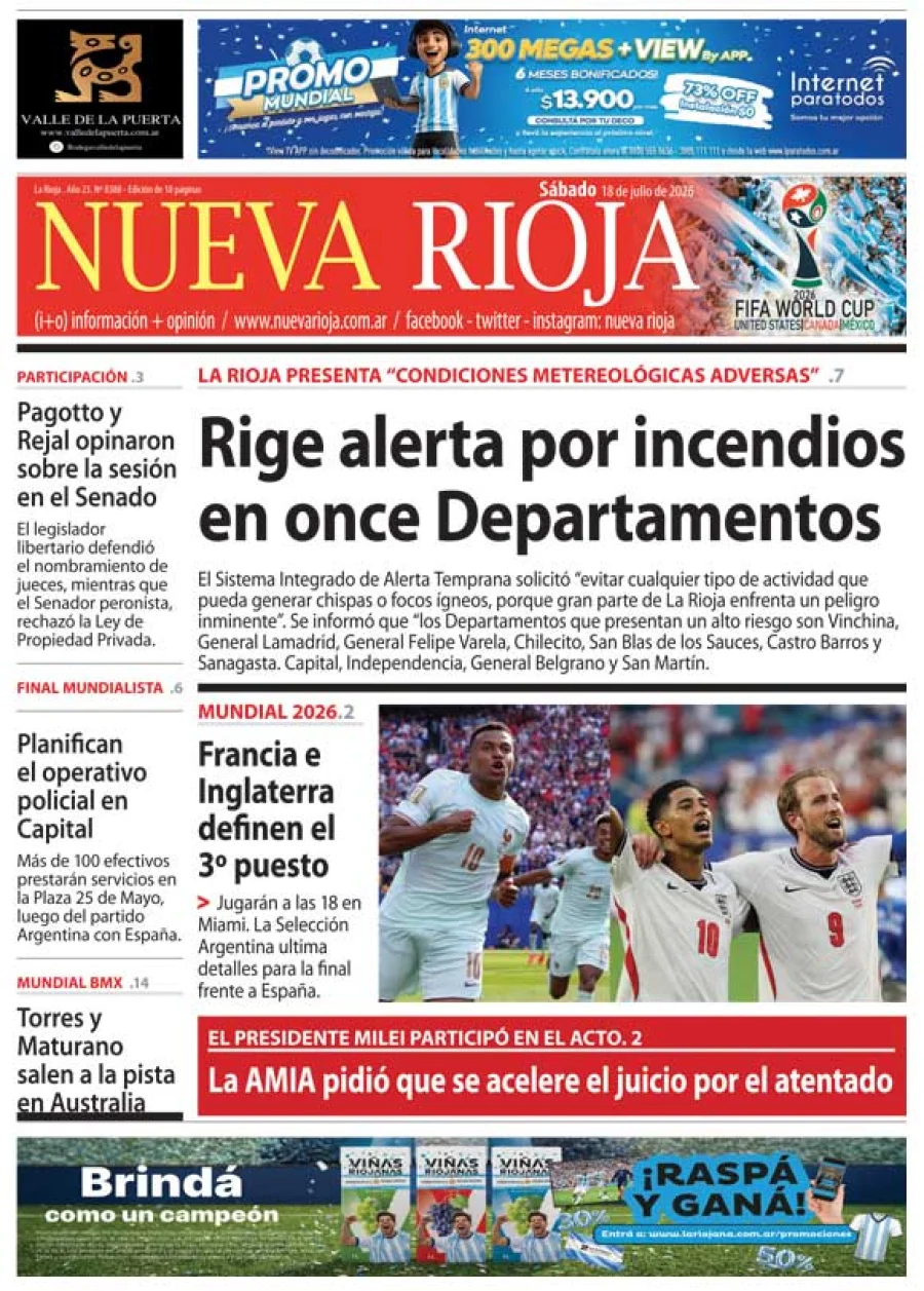 Tapa de edición impresa de fecha 18.07.2026