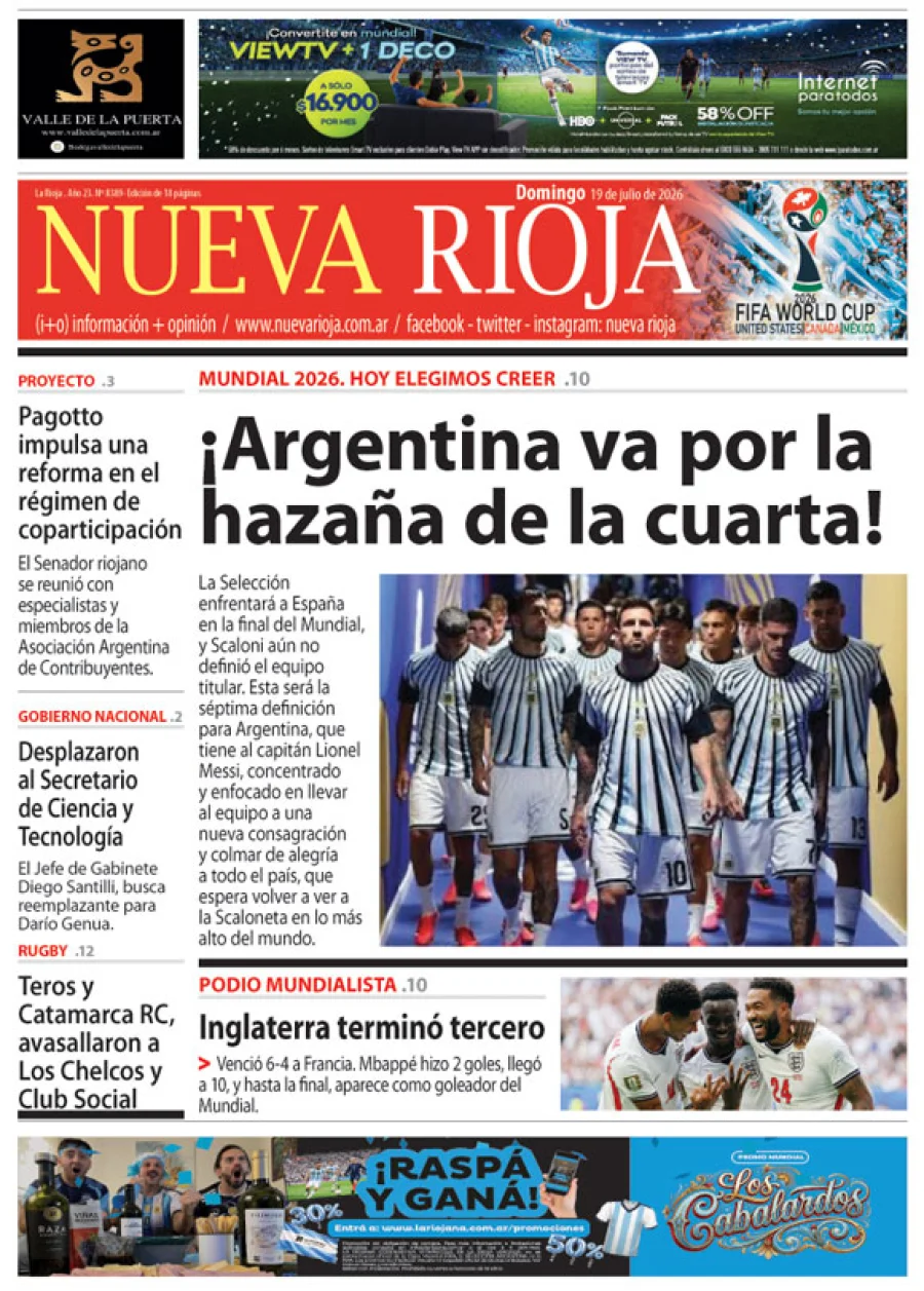 Tapa de edición impresa de fecha 19.07.2026