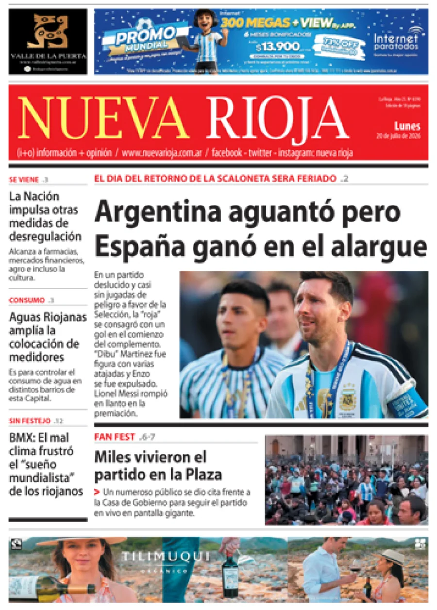 Tapa de edición impresa de fecha 20.07.2026
