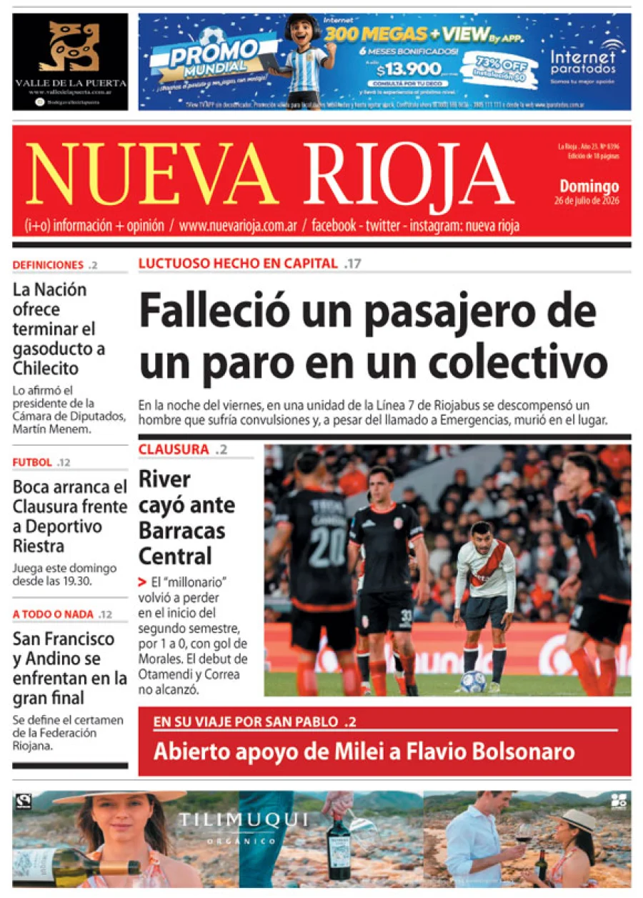 Tapa de edición impresa de fecha 26.07.2026