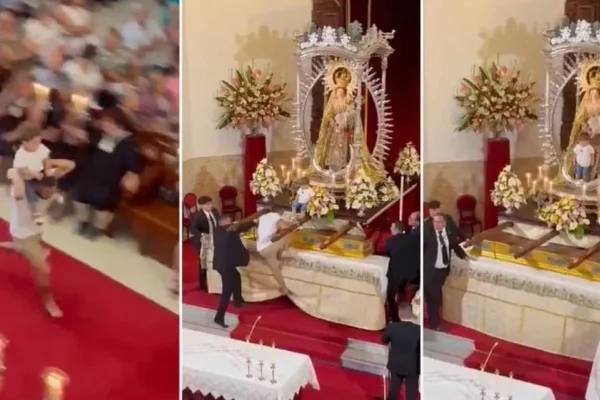 Un hombre entró corriendo en una iglesia y dejó a su hijo adentro del altar