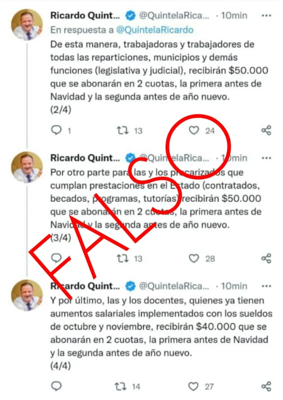 Falso posteo en X, sobre el bono de fin de año