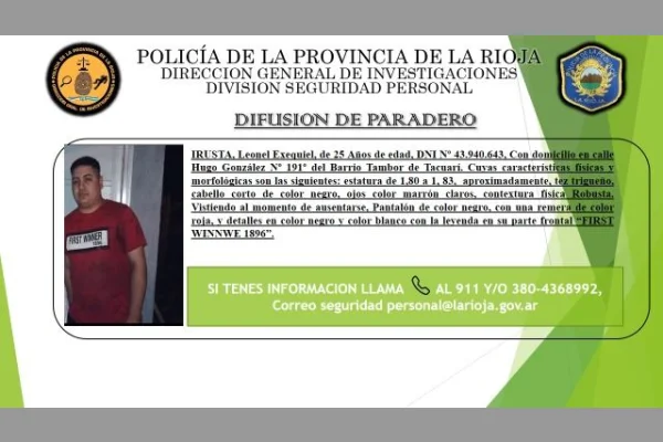 La Rioja: buscan a un joven de 25 años de Barrio Tacuarí