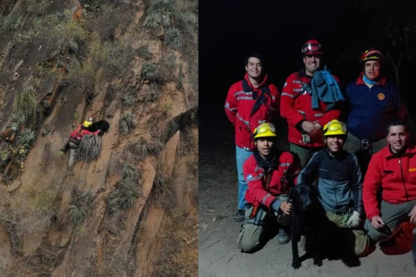 Bomberos voluntarios trabajaron por más de 12 horas para el rescate de un perro en zona montañosa