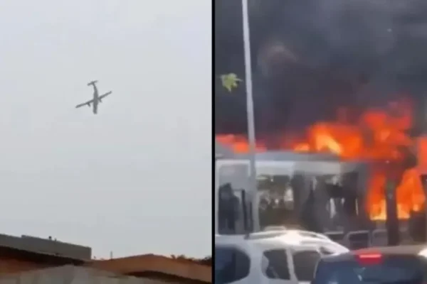 Brasil: un avión cayó sobre una avenida en San Pablo e impactó contra un autobús