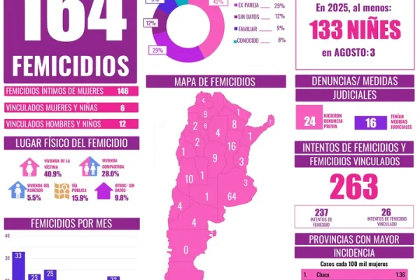 Alarmante dato: hubo 164 femicidios en lo que va del 2025