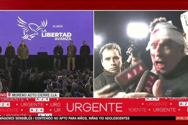 Le dieron un botellazo en la cabeza a un ex participante de reality durante el acto de Milei