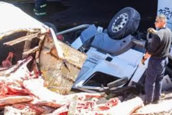 Mendoza: el vuelco de un camión de carne desata el caos