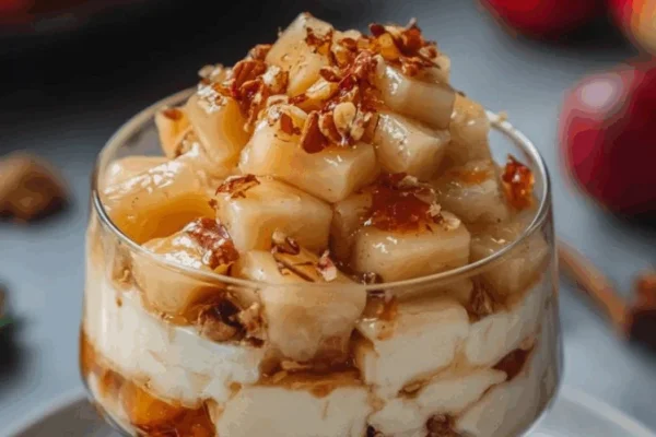 Postre de peras y manzanas caramelizadas