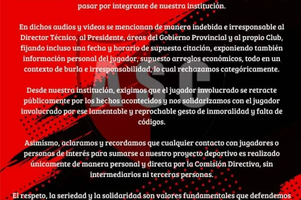 La dirigencia del club Andino repudió un video que circulo en redes