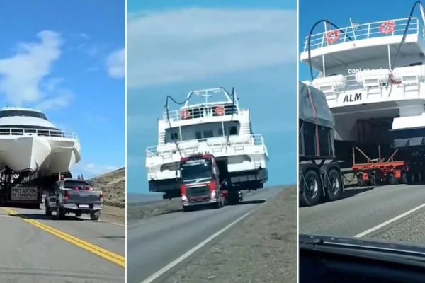 Un catamarán gigante sorprende en la Ruta 40 y se vuelve viral en redes