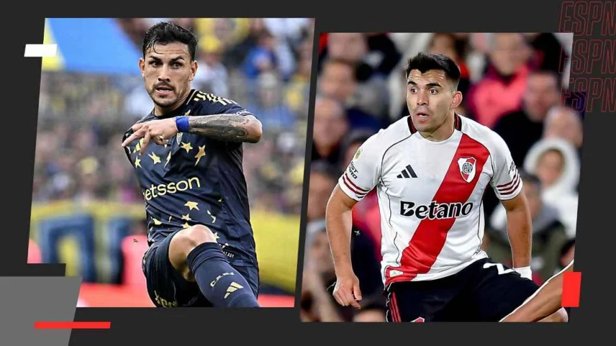 Leandro Paredes y Marcos Acuña, compañeros en la Selección Argentina y rivales en el Superclásico.