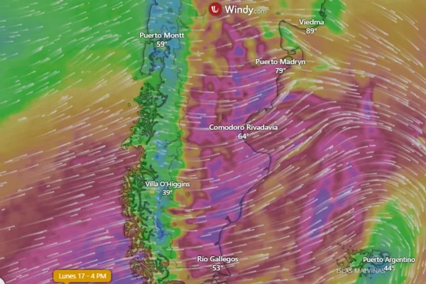 Así se vieron Comodoro y todo Chubut desde los satélites en los momentos más dramáticos por las ráfagas
