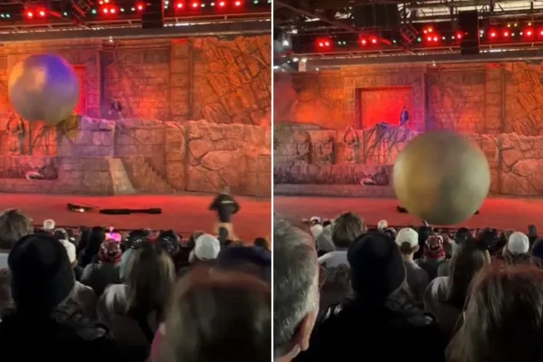 Una enorme roca golpea a un hombre durante una obra de Indiana Jones en Disney