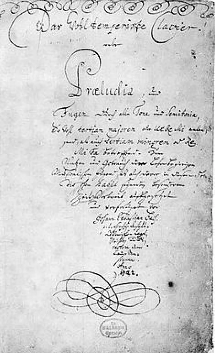 CARÁTULA ORIGINAL DE LA COPIA MANUSCRITA DE JOHANN SEBASTIAN BACH DE EL CLAVECÍN BIEN TEMPERADO. ES EL NOMBRE DE DOS CICLOS DE PRELUDIOS Y FUGAS COMPUESTOS POR JOHANN SEBASTIAN BACH EN TODAS LAS TONALIDADES MAYORES Y MENORES DE LA GAMA CROM&Aacute;TICA.