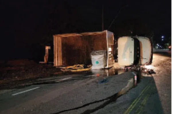Vuelco de camión en Ruta 40 dejó dos personas con lesiones