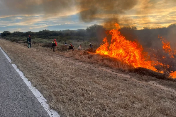 Bomberos y Policías sofocaron un incendio de pastizales sobre Ruta 79